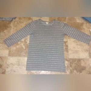 Women's GAP Gray & Silver Striped 3/4 Sleeve Top Size Medium